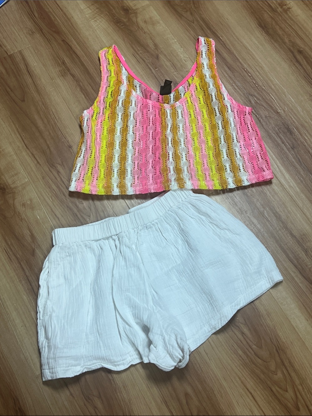 Sz S NWOT set wild fable Crochet Tank Top and white shorts with pockets